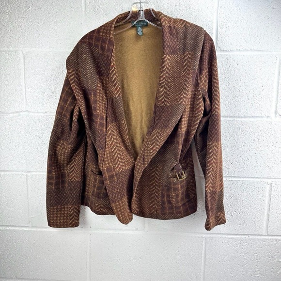LRL Ralph Lauren Jeans Co. Brown Knit Cardigan Sweater Buckle Side Sz M - Picture 2 of 7
